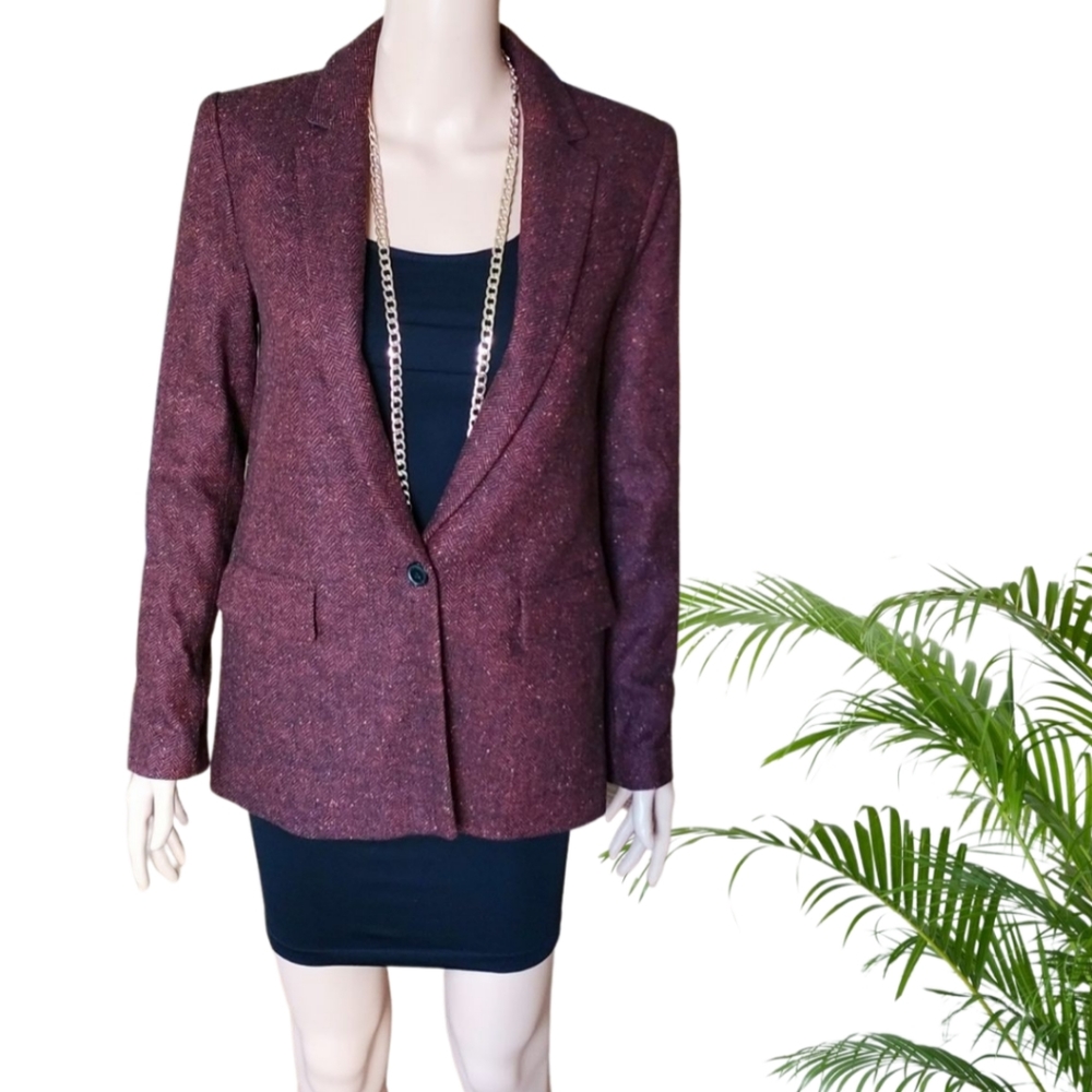 BANANA REPUBLIC Women's Burgundy Houndstooth Blazer Size XSmall  NWT